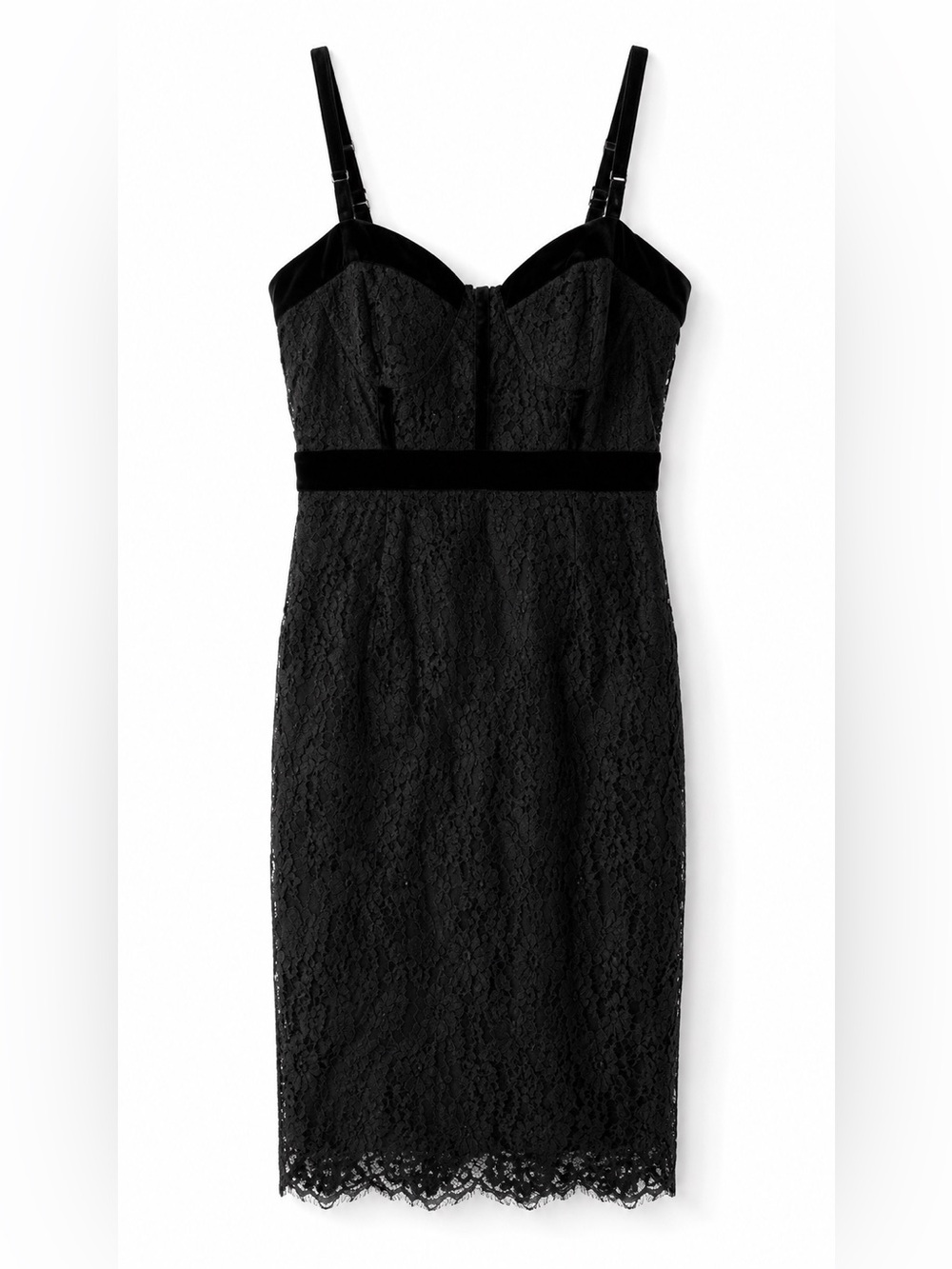 Soprano Black Lace Velvet Trim Cocktail Midi Dress S